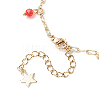 Christmas Brass Pave Clear Cubic Zirconia Snowflake & 304 Stainless Steel Star and Round Glass Tassel Brass Paperclip Chain Anklets AJEW-AN00753-1
