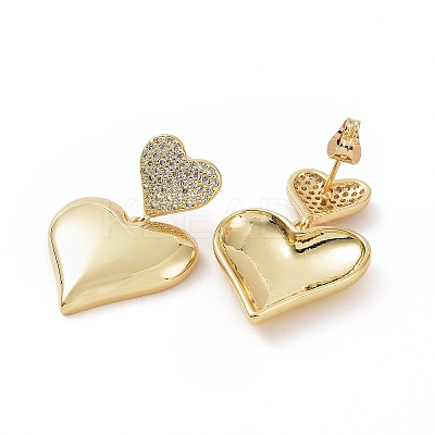 Clear Cubic Zirconia Heart Dangle Stud Earrings EJEW-F304-09G-1