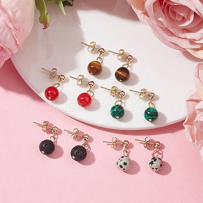 Natural & Synthetic Mixed Gemstone Round Ball Dangle Stud Earrings EJEW-JE05537-1
