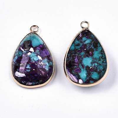 Teardrop Assembled Synthetic Turquoise and Natural Regalite/Imperial Jasper Pendants G-N330-20A-1