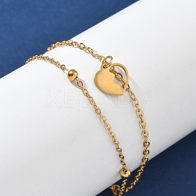 304 Stainless Steel Heart Charm Chain Bracelets BJEW-M097-01A-G-1