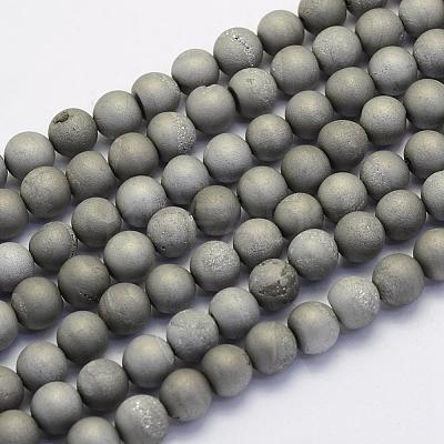 Electroplate Natural Druzy Agate Beads Strands G-G708-8mm-04-1