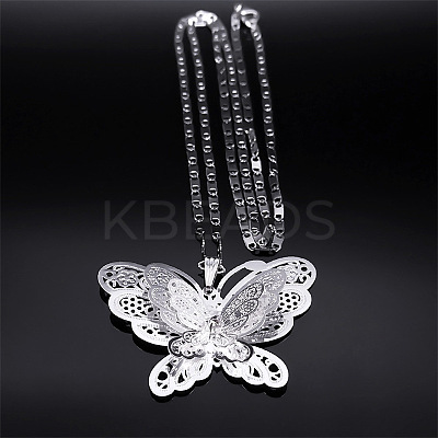201 Stainless Steel Crystal Rhinestone 3D Hollow Butterfly Pendant Necklaces for Women LS-NJEW-K283-30P-1