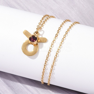 304 Stainless Steel Glass Drill Birth Stone Constellation Pendant Necklaces LS-STAS-D305-08G-B-1