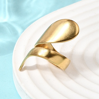 Irregular Twist 304 Stainless Steel Open Cuff Rings for Women RJEW-A091-0G-1