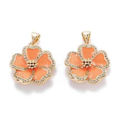 Real 18K Gold Plated Brass Micro Pave Clear Cubic Zirconia Beads Pendants ZIRC-M114-32G-1