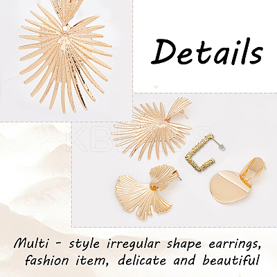 8 Pairs 8 Style Gingko Leaf & Fan & Spiral & Trapezoid Alloy Dangle Stud Earrings for Women EJEW-AN0001-45-1