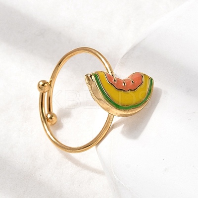 Adjustable 304 Stainless Steel Enamel Cuff Rings for Women RJEW-B152-01G-01-1