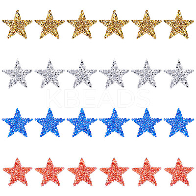 24Pcs 4 Colors Star Hotfix Rhinestone Iron on Patches DIY-FG0003-83-1