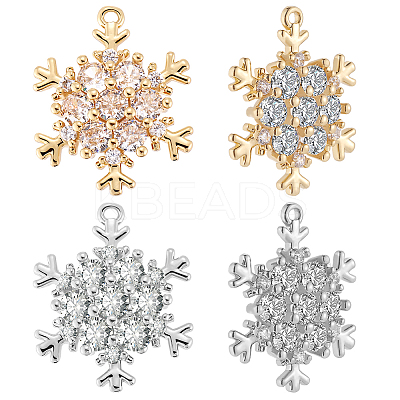 10Pcs 2 Colors Brass Micro Pave Clear Cubic Zirconia Pendants ZIRC-BBC0002-75-1