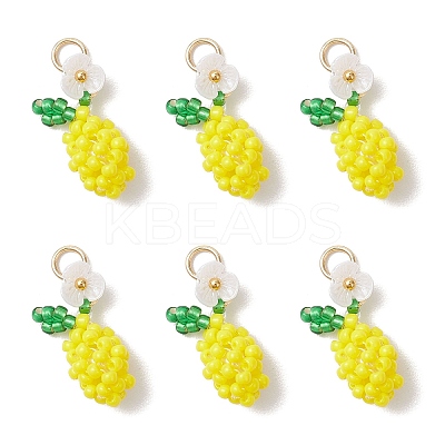 Glass Seed Beaded Lemon with Flower Pendants PALLOY-MZ00854-1