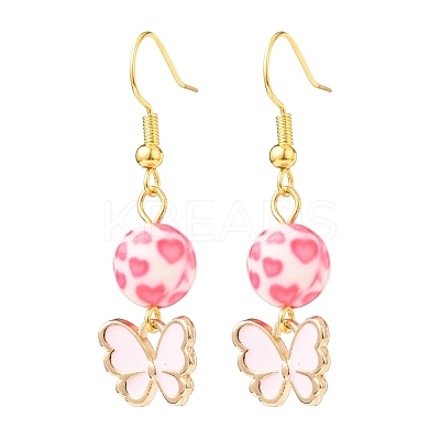 3 Pairs 3 Style Pink Alloy Enamel Charms & Resin Beads Dangle Earrings EJEW-JE05030-01-1