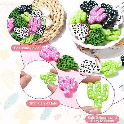 20Pcs 5 Colors Cactus Food Grade Eco-Friendly Silicone Focal Beads SIL-CJ0001-74-1