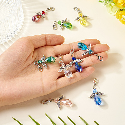 Angel Glass & Alloy Pendant Decoration HJEW-TAC0055-1