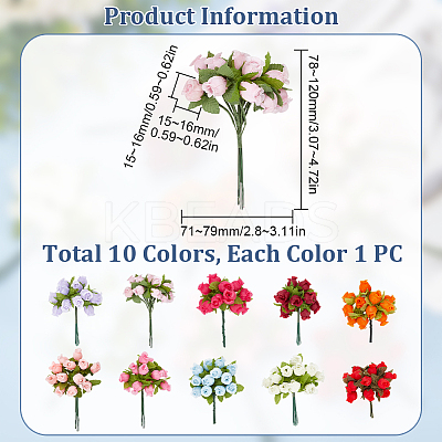 10Pcs 10 Colors Cloth Simulation Flower 12 Heads A Bouquet Roses AJEW-CA0003-70-1
