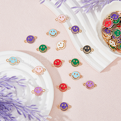 64Pcs 8 Colors Alloy Enamel Connector Charms ENAM-FH0001-63-1