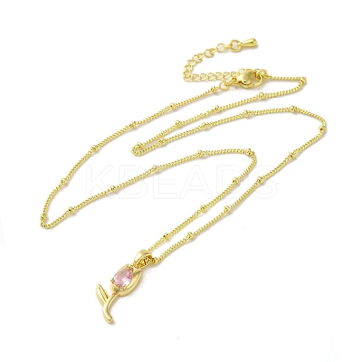 Brass Micro Pave Clear Cubic Zirconia Pendant Necklaces for Women NJEW-E106-20G-02-1