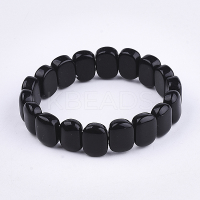 Natural Dyed & Heated Black Agate Stretch Bracelets BJEW-S039-05B-1