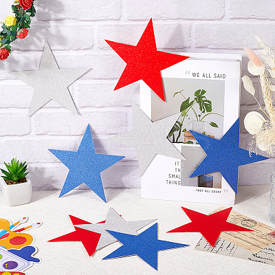 60Pcs 3 Colors Independence Day Theme Paper Glitter Star Wall Decoration AJEW-SP0001-11-1