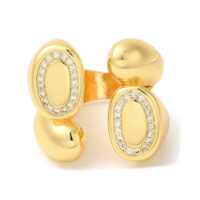 Oval Brass Micro Pave Clear Cubic Zirconia Open Cuff Rings RJEW-U008-19G-1