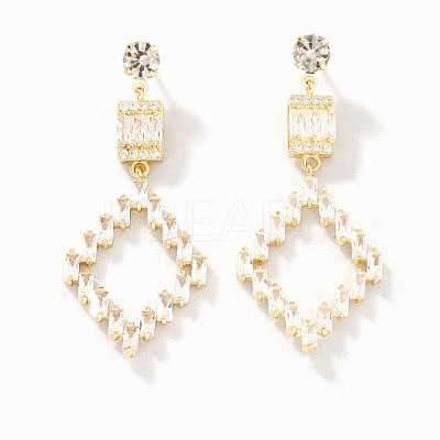 Fashionable Brass Pave Clear Cubic Zirconia Rhombus Stud Earrings TN3941-2-1