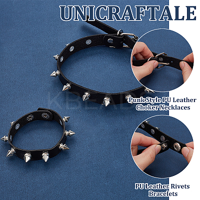 4Pcs 2 Styles PU Leather Choker Necklaces & Bracelets Set for Women Men AJEW-UN0002-01-1