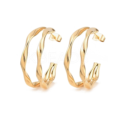 304 Stainless Steel Two-layer C-Shaped Stud Earrings EJEW-P324-11G-1