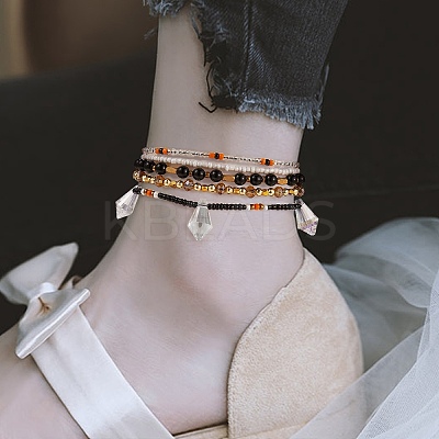 Sparkling Glass Seed Beads 5 Layered Anklet AJEW-SW00006-04-1