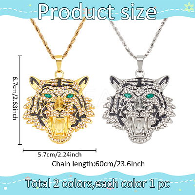 2Pcs 2 Colors Alloy Pendant Necklaces Set with Rhinestone NJEW-AN0001-83-1