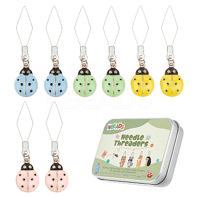 8Pcs 4 Colors Ladybug 304 Stainless Steel Threader DIY-AB00055-1