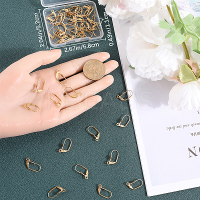 50Pcs Ion Plating(IP) 304 Stainless Steel Flower Leverback Earring Findings STAS-BBC0002-56-1