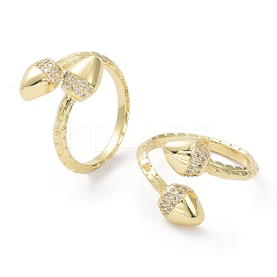 Clear Cubic Zirconia Double Acorn Open Cuff Rings RJEW-G287-01G-1