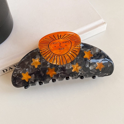 Orange Cellulose Acetate Claw Hair Clips PW-WG36375-01-1