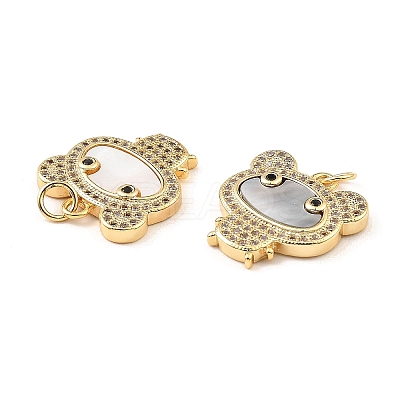 Brass Cubic Zirconia with Shell Pendants KK-K342-01G-1