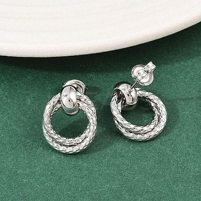 304 Stainless Steel Textured Ring Stud Earrings EJEW-P324-04P-1