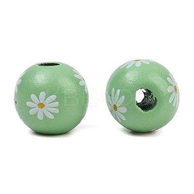 Printed Wood European Beads WOOD-G029-07C-1