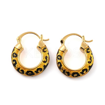 Leopard Print Brass Enamel Hoop Earrings for Women EJEW-U055-11B-G-1