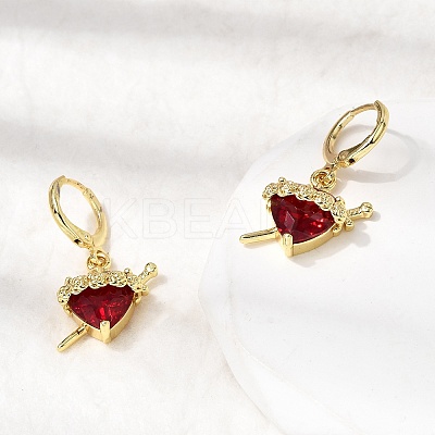 Heart Brass Glass Hoop Earrings EJEW-P333-09C-G-1
