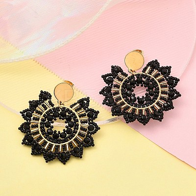 304 Stainless Steel & Bohemian Beaded Flower Dangle Stud Earrings for Women EJEW-R001-04A-1