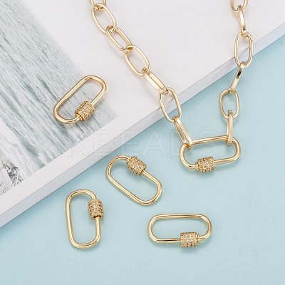 Brass Micro Pave Clear Cubic Zirconia Screw Carabiner Lock Charms ZIRC-T010-10G-1