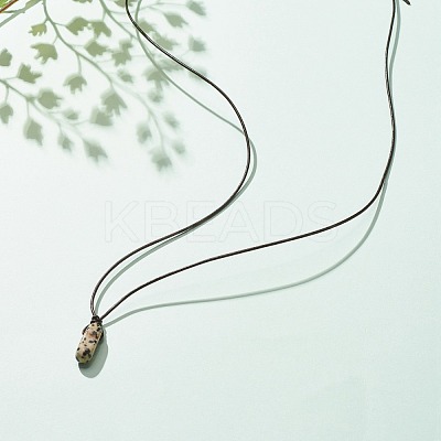 Natural Dalmatian Nugget Pendant Necklace with Cowhide Leather Cord NJEW-JN03882-02-1