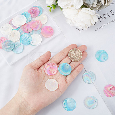 40Pcs 4 Colors AB Color Plated Natural Capiz Shell Pendants SSHEL-SC0001-21-1