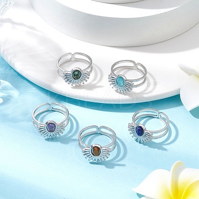Natural White Jade & Amethyst & Lapis Lazuli & Tiger Eye 7 African Turquoise Finger Ring RJEW-JR00767-02-1