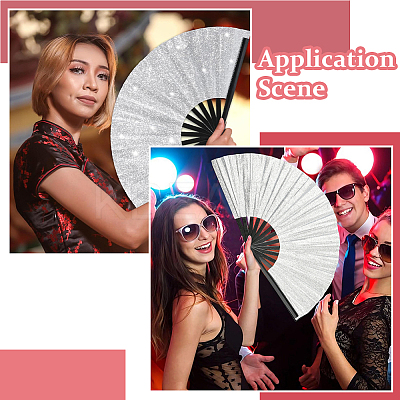 1Pc Bamboo with Oxford Fabric Glitter Powder Folding Fans AJEW-SP0003-77C-1