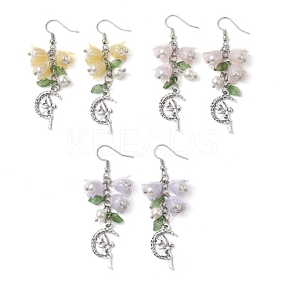 3 Pairs 3 Colors Shell Pearl Beads & Imitation Jelly Acrylic Dangle Earrings EJEW-TA00573-1