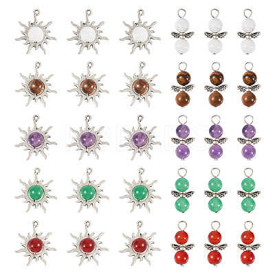 40Pcs 10 Styles Natural Gemstone Pendants G-TA0001-88-1