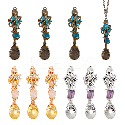 9Pcs Tibetan Style Alloy &  Gemstone Bead Big Pendants PALLOY-GA00010-1