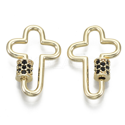 Brass Micro Pave Cubic Zirconia Screw Carabiner Lock Charms KK-R136-070A-NF-1