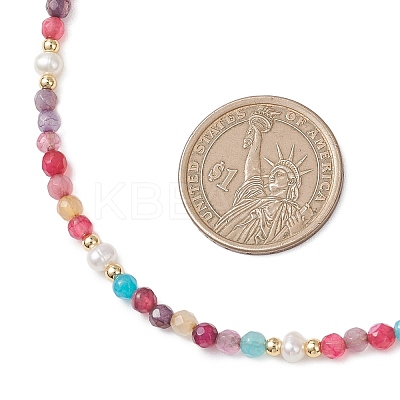 Dyed Faceted Round Natural Agate & Natural Cultured Freshwater Pearl Beaded Necklaces NJEW-JN05817-1