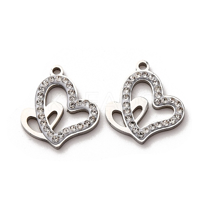 304 Stainless Steel Clay Rhinestone Pendants STAS-P406-17H-P-1
